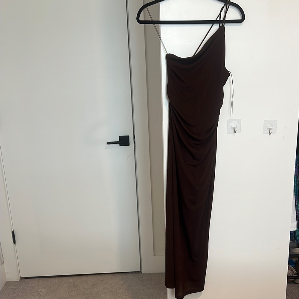 Brown Asymmetrical One Shoulder Cocktail Dress